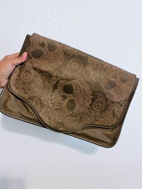Candy Skull Paisley Leather Clutch